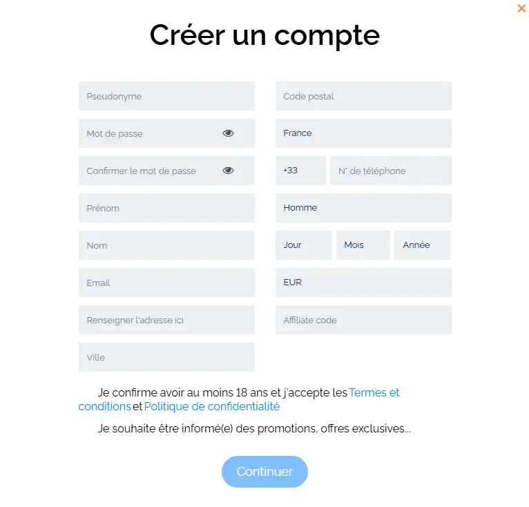 Processus d'inscription Baloo.Bet Casino